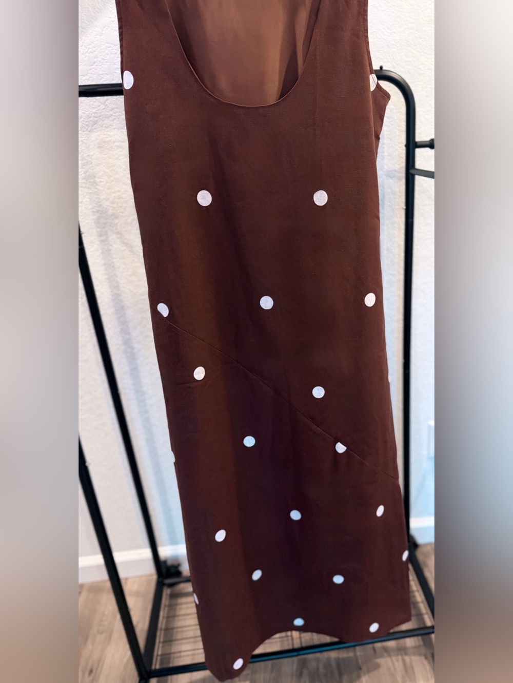 Brown & White Polka Dot Linen Blend Midi Dress NWOT– Size Medium